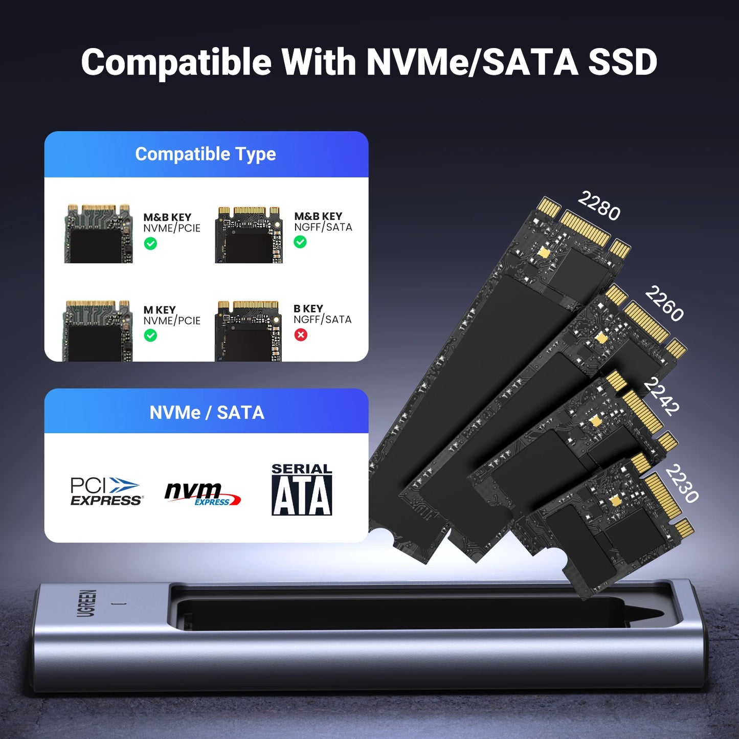 Carcasa SSD M.2 NVMe/SATA de 10/20/40 GB